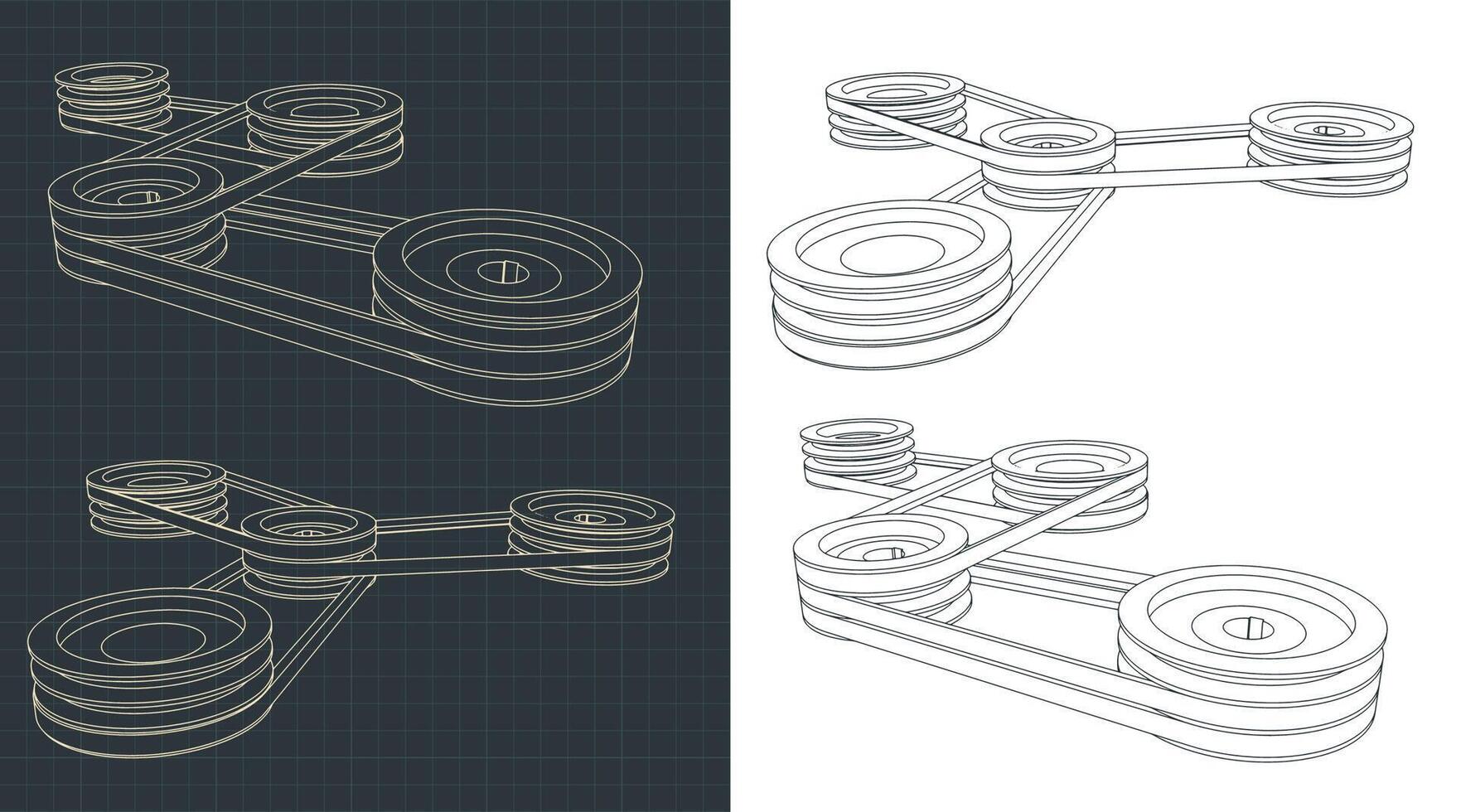 Belt drive blueprints vector