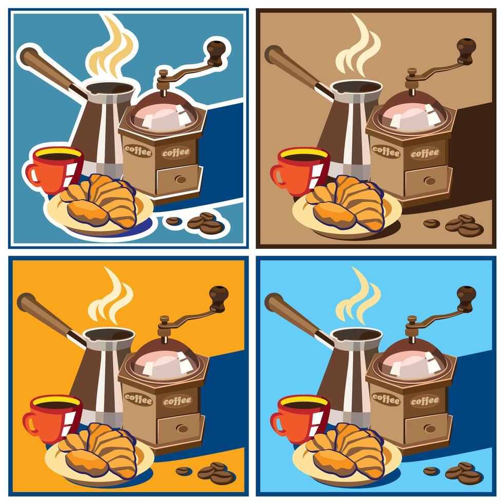 Several variants of classic coffee set vector