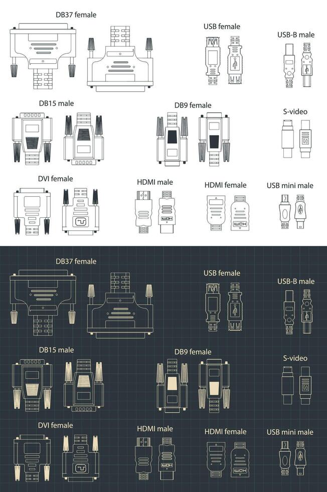 Interface Plug and sockets blueprints vector