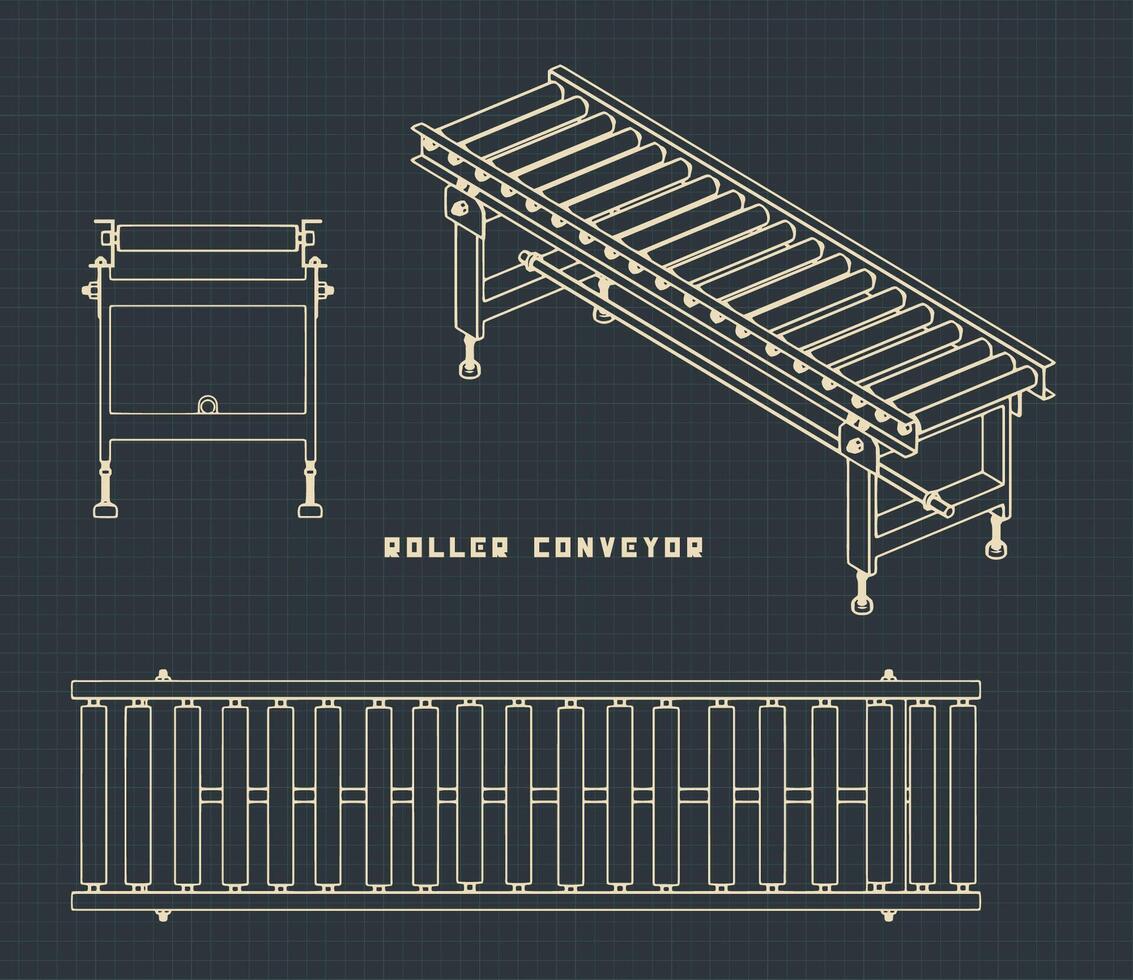 Roller conveyor drawings vector