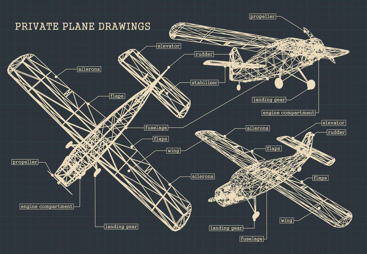 Light private plane drawings vector
