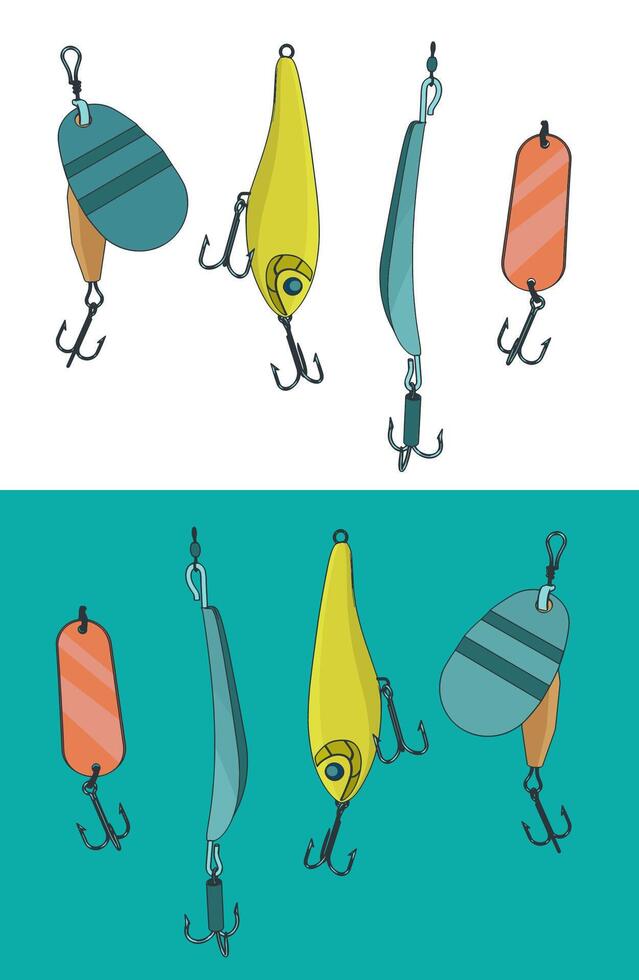 Floating Minnow Fishing Hard Lure Color Set vector