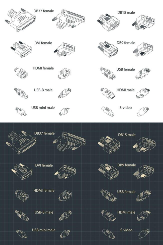 Interface Plug and sockets isometric drawing vector