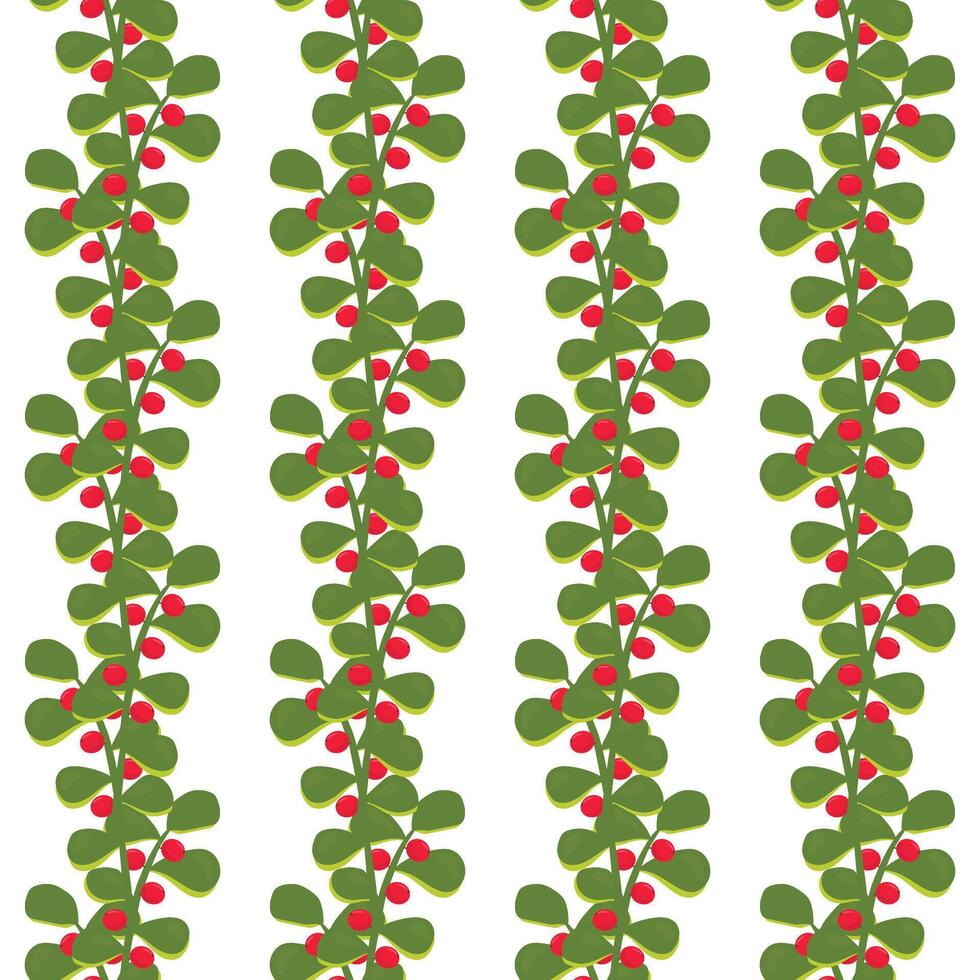 A simple twig with leaves and red berries. Seamless pattern. illustration. vector