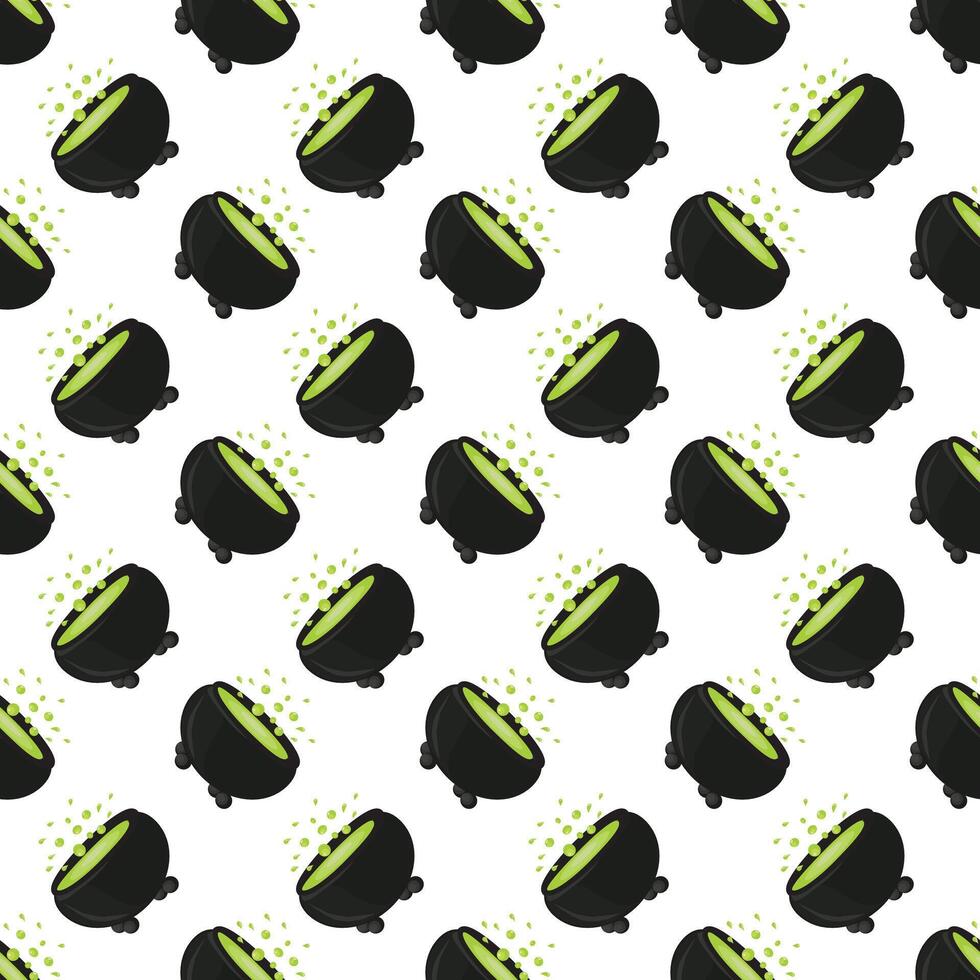 Witch's cauldron with boiling magic potion. Seamless pattern. illustration. vector