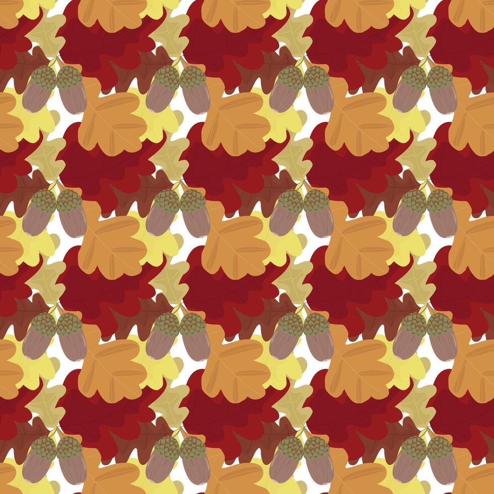 Oak branch with acorns and leaves. Autumn colorful foliage. Seamless pattern. illustration . vector