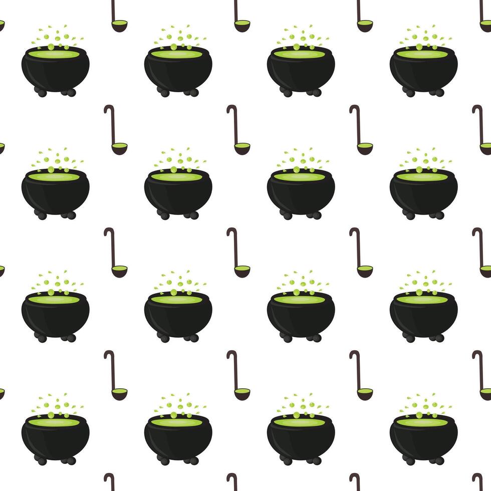 Witch's cauldron with boiling magic potion. Seamless pattern. illustration. vector