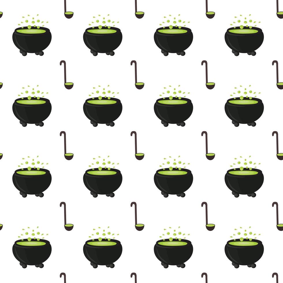 Witch's cauldron with boiling magic potion. Seamless pattern. illustration. vector