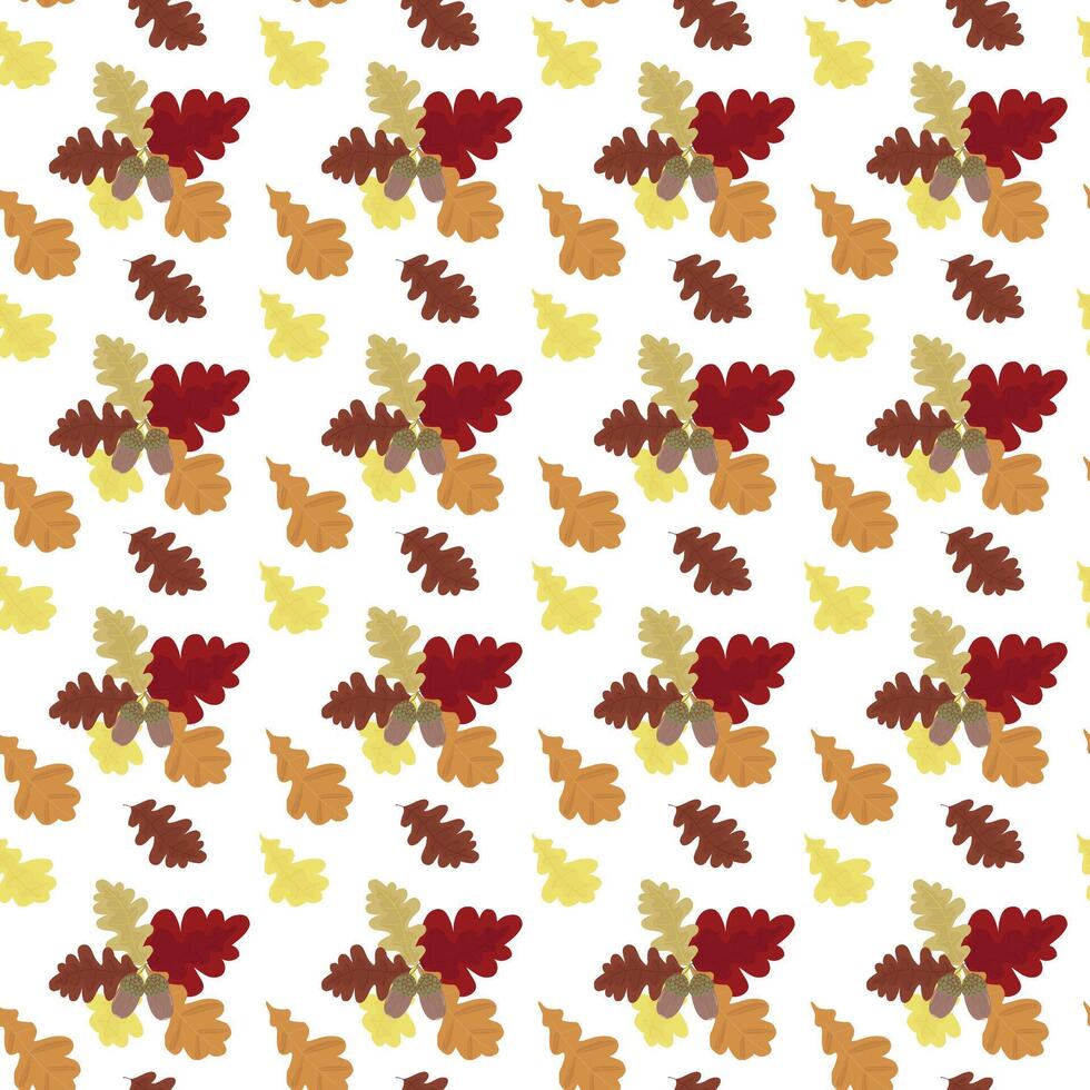 Oak branch with acorns and leaves. Autumn colorful foliage. Seamless pattern. illustration . vector