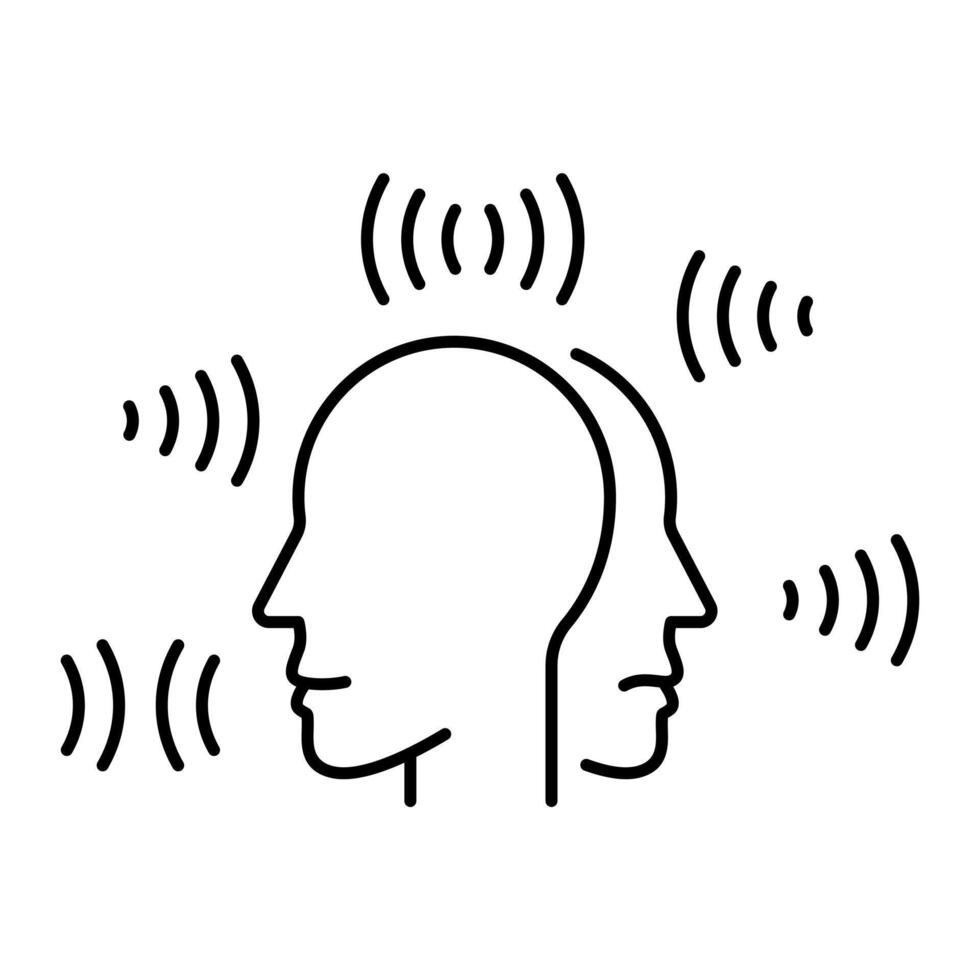 Mental health hearing voices. A head illustration with many voices surrounding around the head to represent mental health hearing voices issue. vector