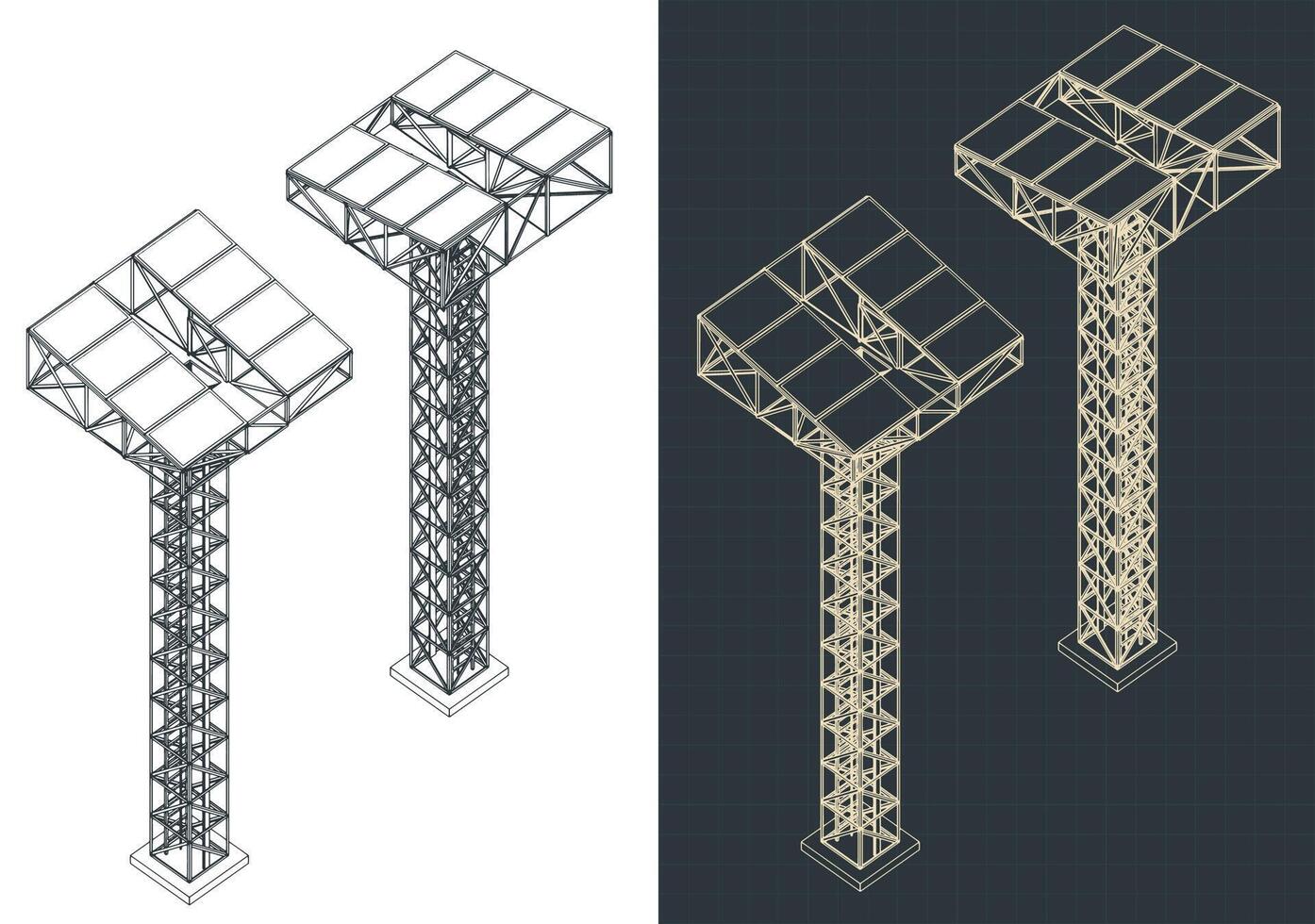 Solar panels on a high farm isometric blueprints vector