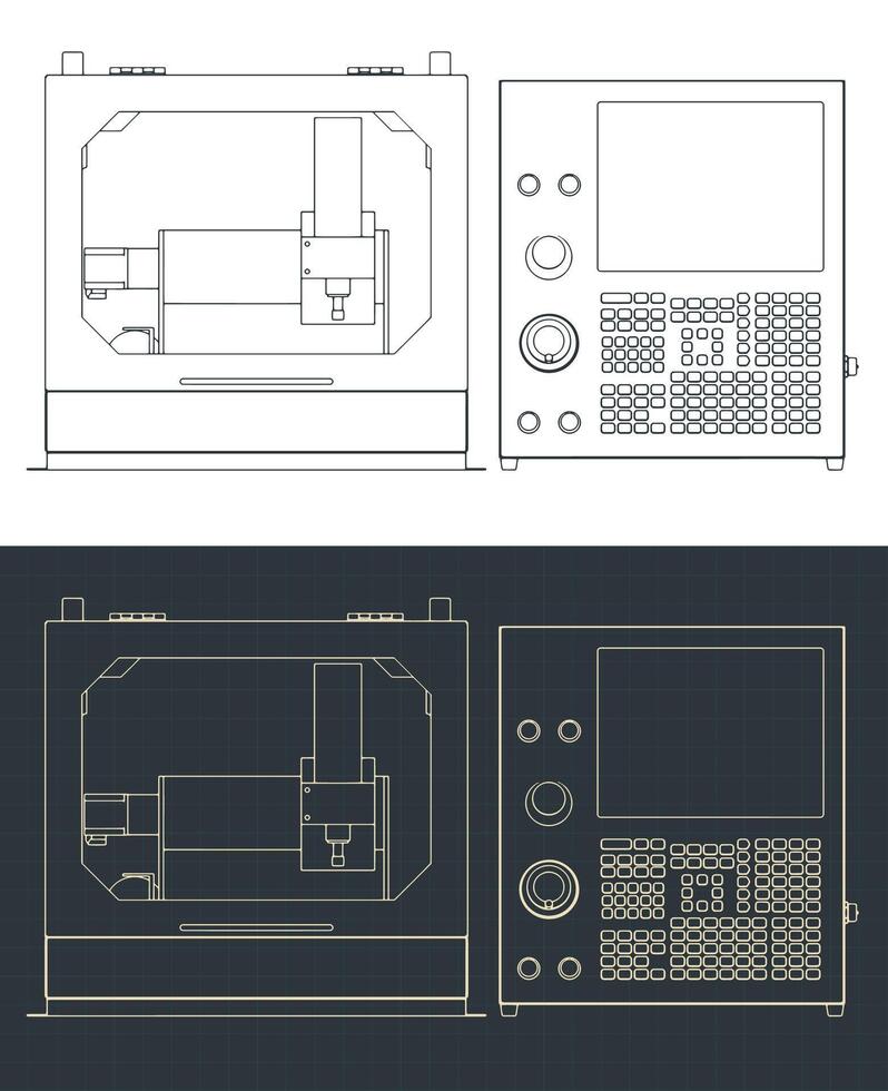 Desktop CNC router machine blueprints vector
