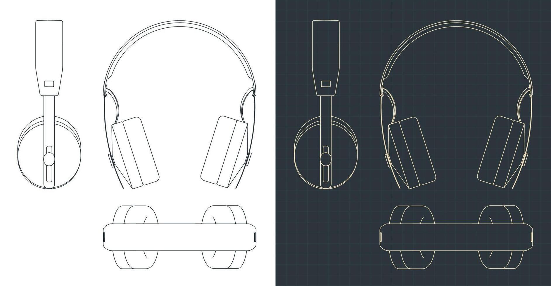 Monitor headphones blueprints vector