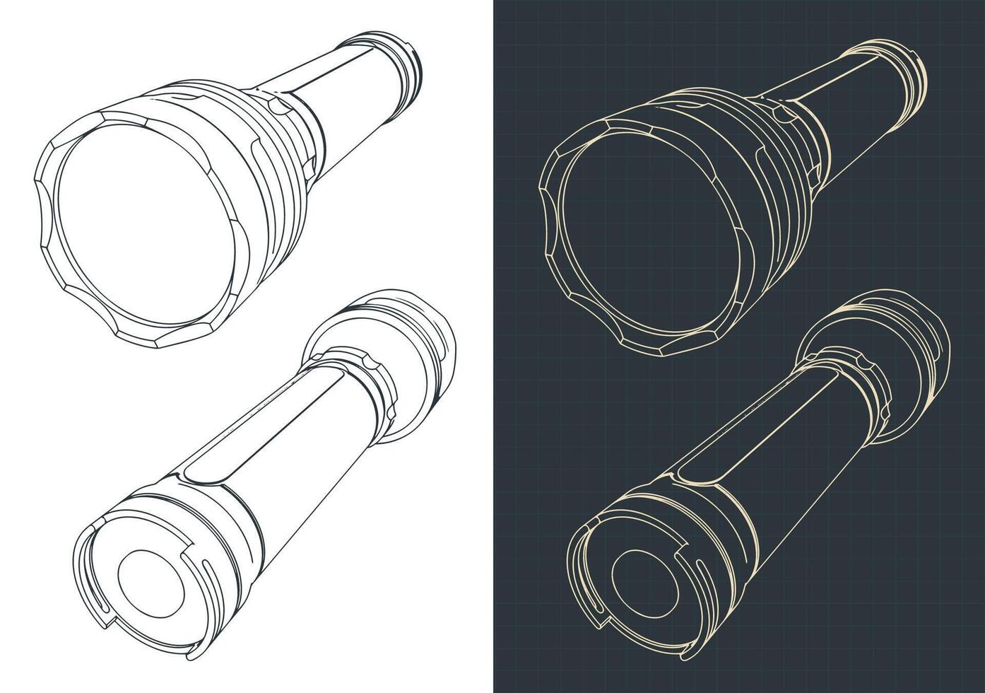 Blueprints of flashlight vector