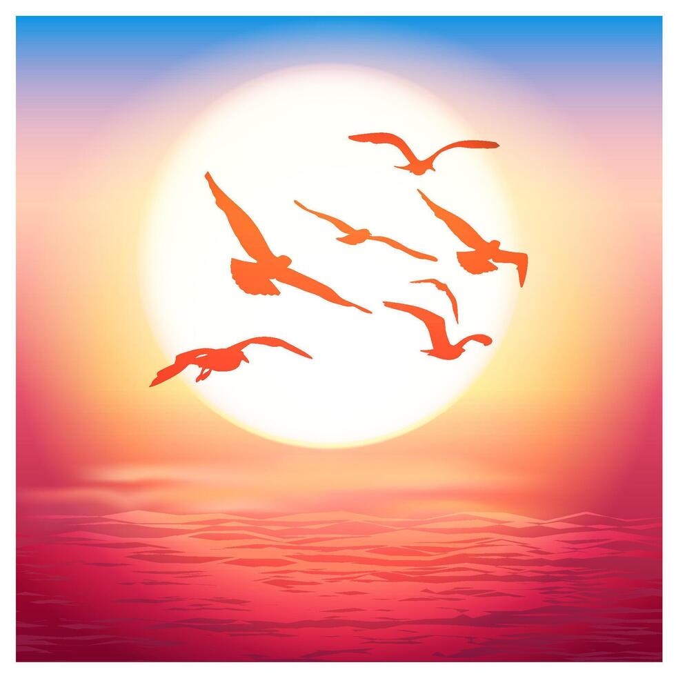 Birds at sunset vector