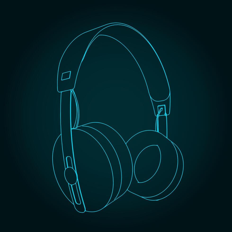 Monitor headphones blueprint vector