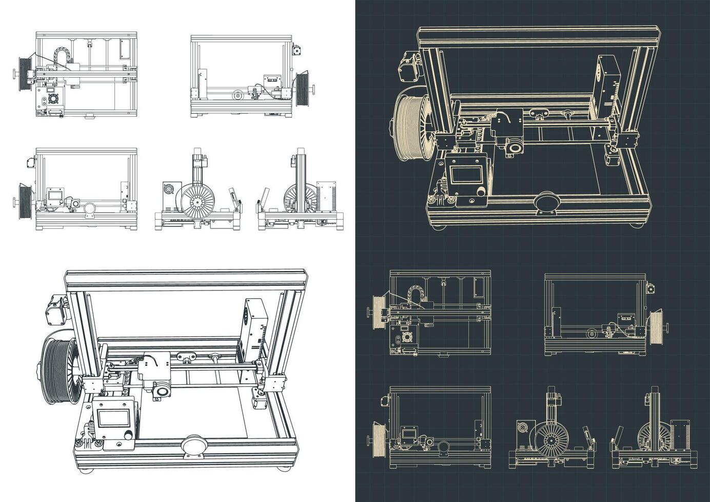 3D printer blueprints vector