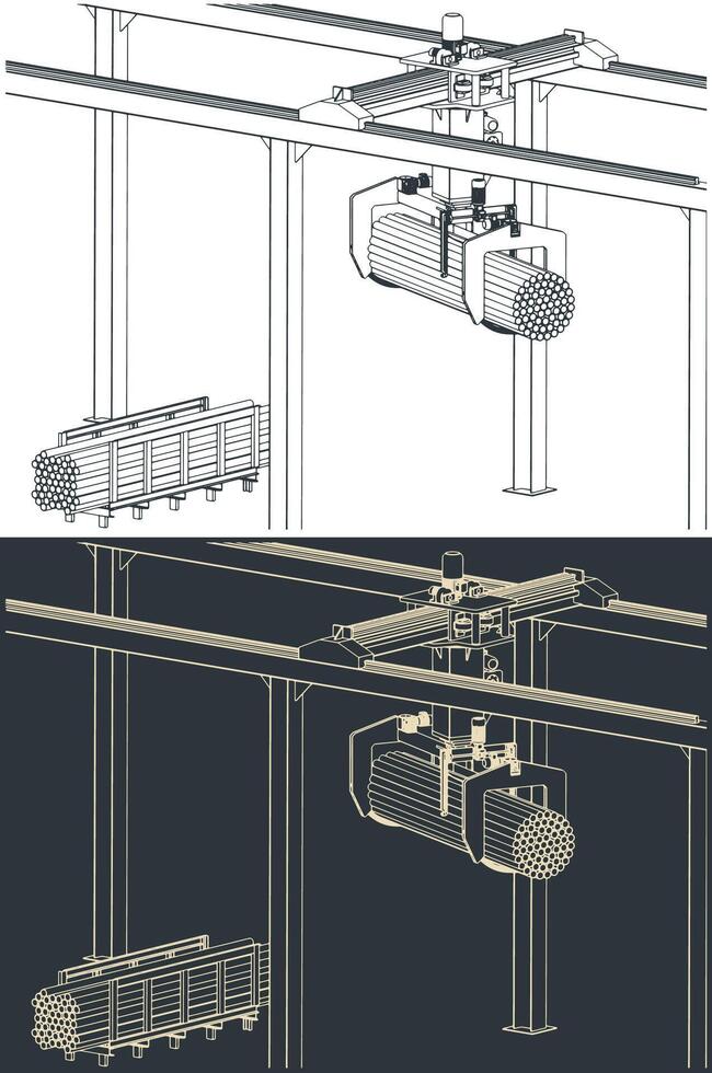 Overhead crane with bunching grab vector