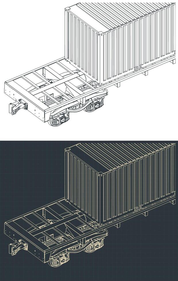 Cargo railway platform with container vector