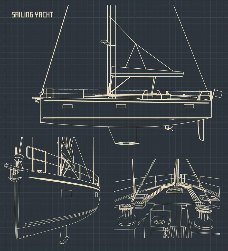 Sailing Yacht Blueprints Illustrations vector