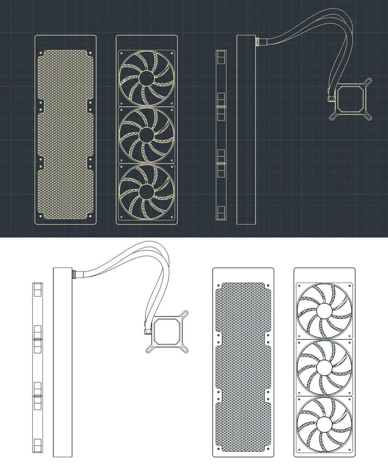 Liquid cooling system blueprints vector