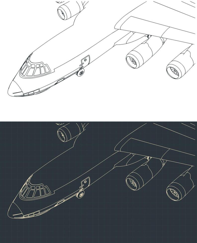 Heavy cargo aircraft drawings vector