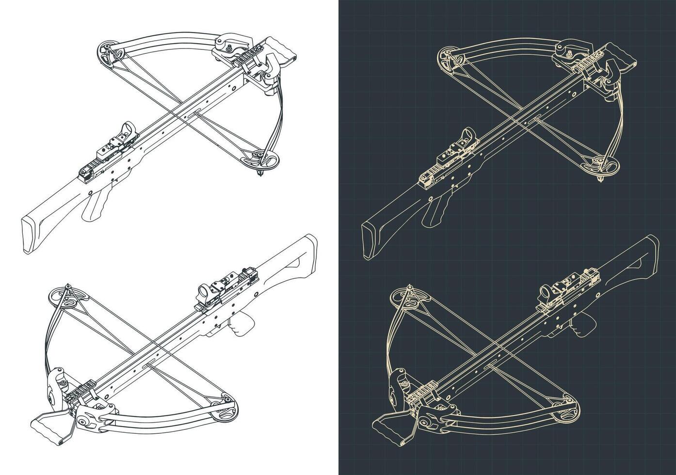 Block crossbow isometric blueprints vector