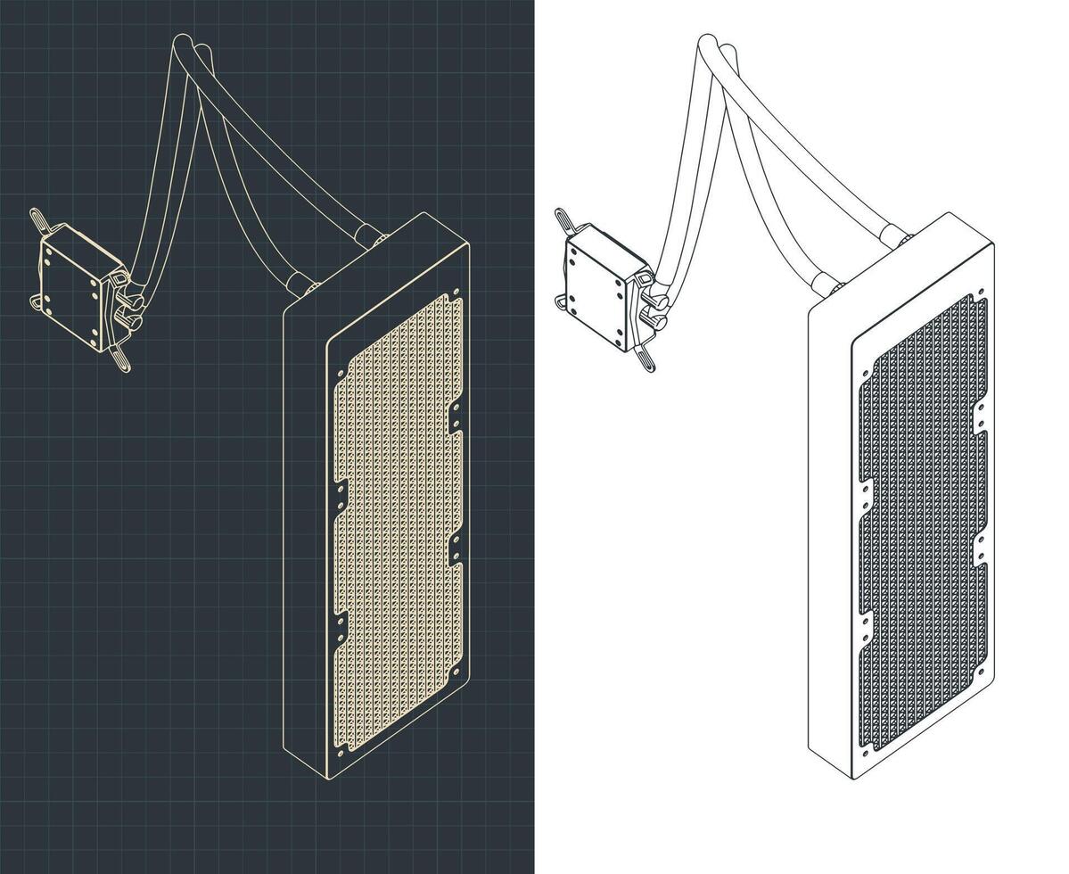 Liquid cooling system isometric illustrations vector