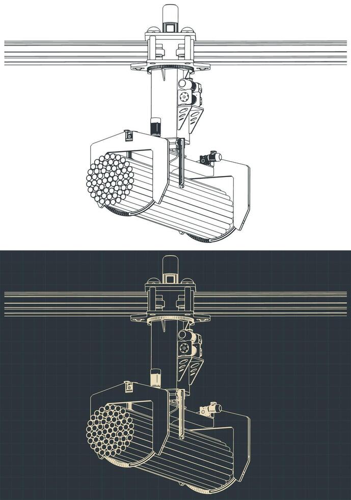 Overhead crane with bunching grab drawings vector