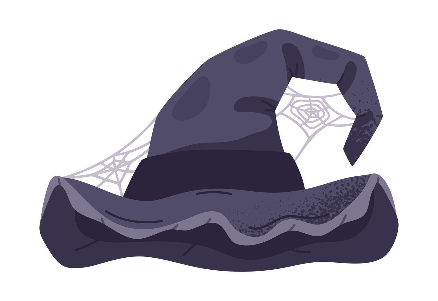 mago puntiagudo sombrero. dibujos animados Víspera de Todos los Santos bruja sombrero decorado con araña web, truco o tratar octubre fiesta magia disfraz elemento plano ilustración. escalofriante mago sombrero vector