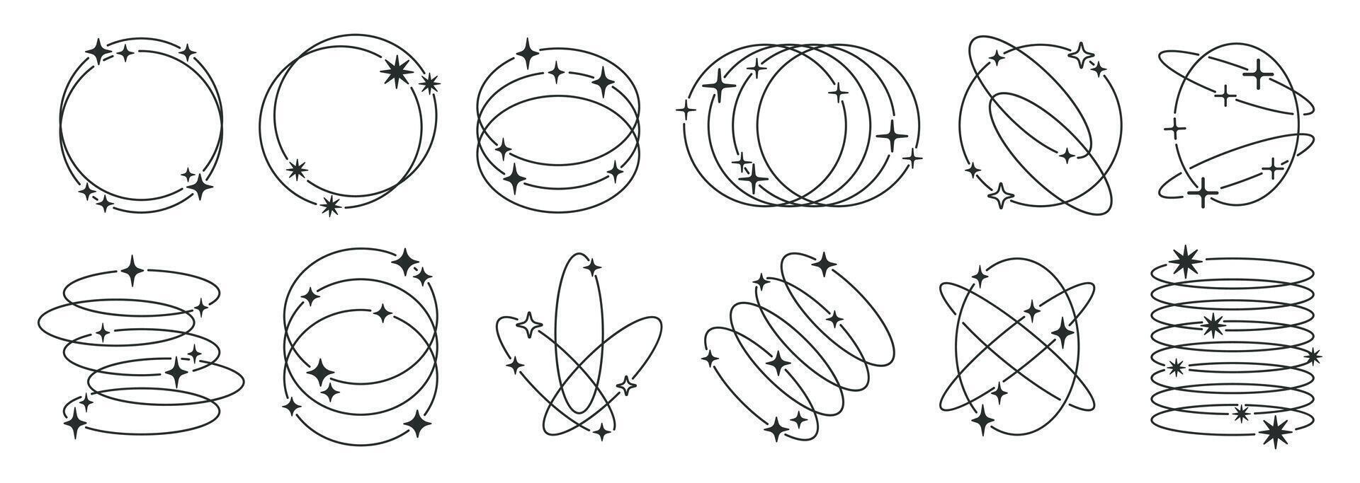 de moda y2k estético formas contorno y2k formas, minimalista cifras con estrellas y destellos, geométrico diseño marcos plano ilustración colocar. resumen moderno y2k marcos vector