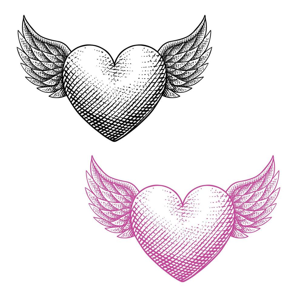 Winged Heart Vintage Illustration vector