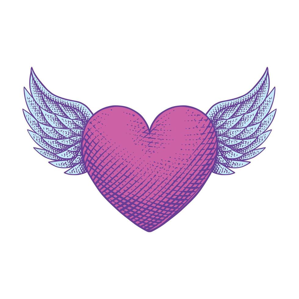 Winged Heart Vintage Illustration vector