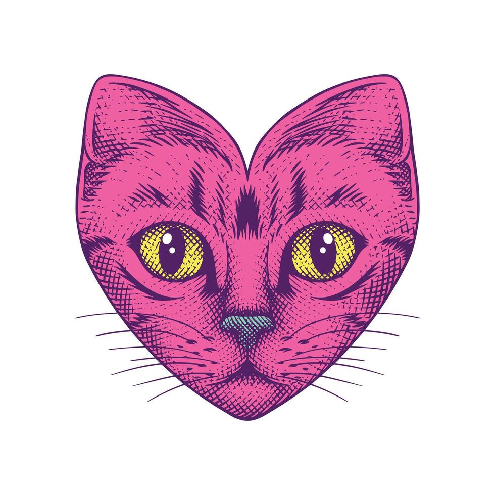 Heart Shaped Cat Vintage Illustration vector