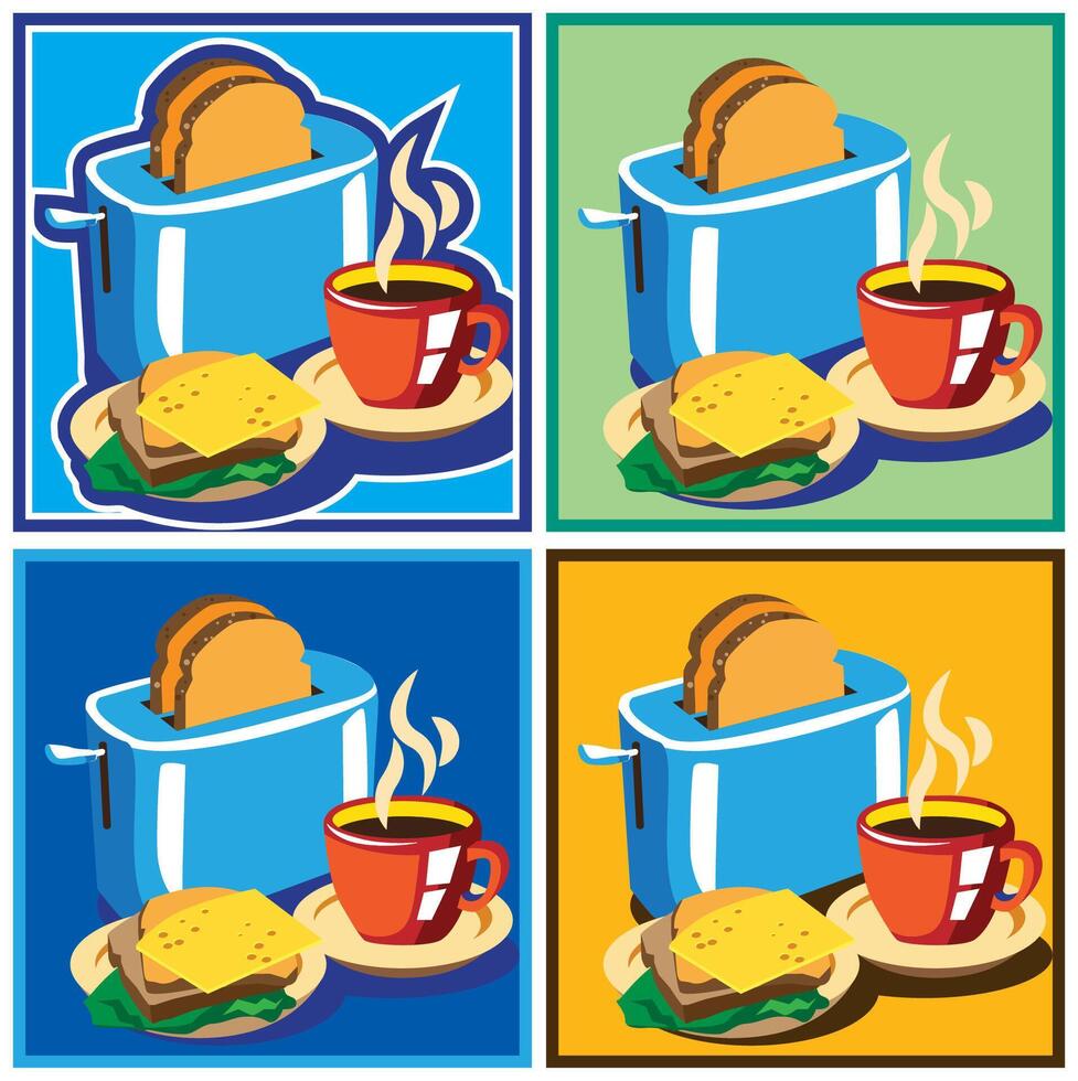 Breakfast, eateries, cafes. Set of several options vector