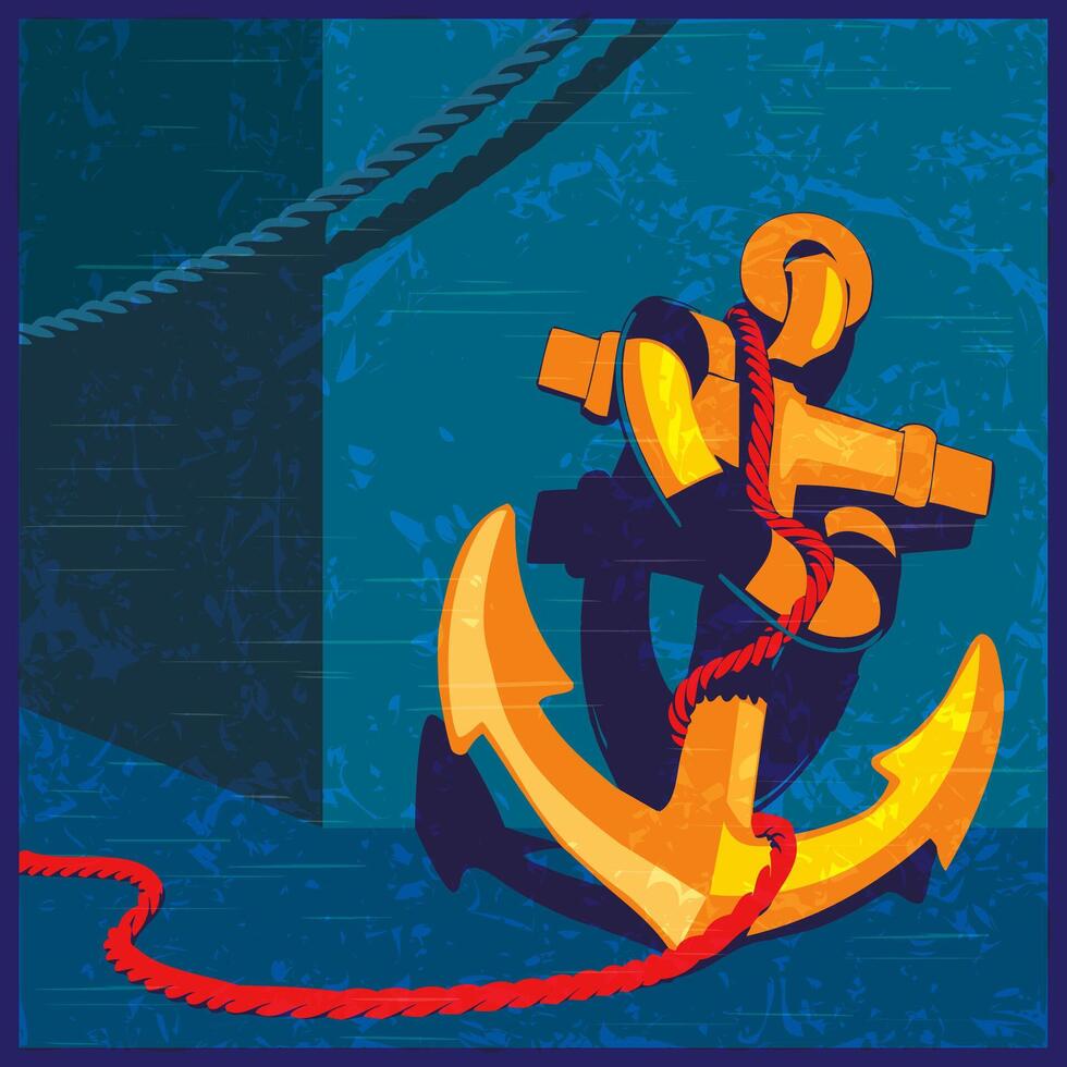 Ship anchor and lifebuoy with rope. Nautical theme vintage vector