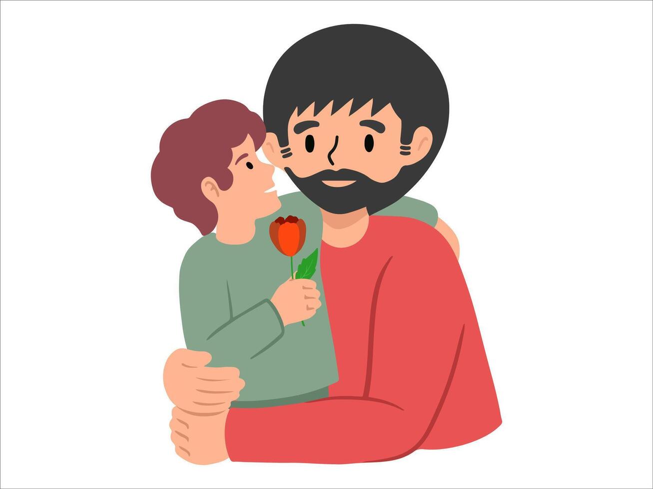 mano dibujado hijo da papá flor ilustración vector