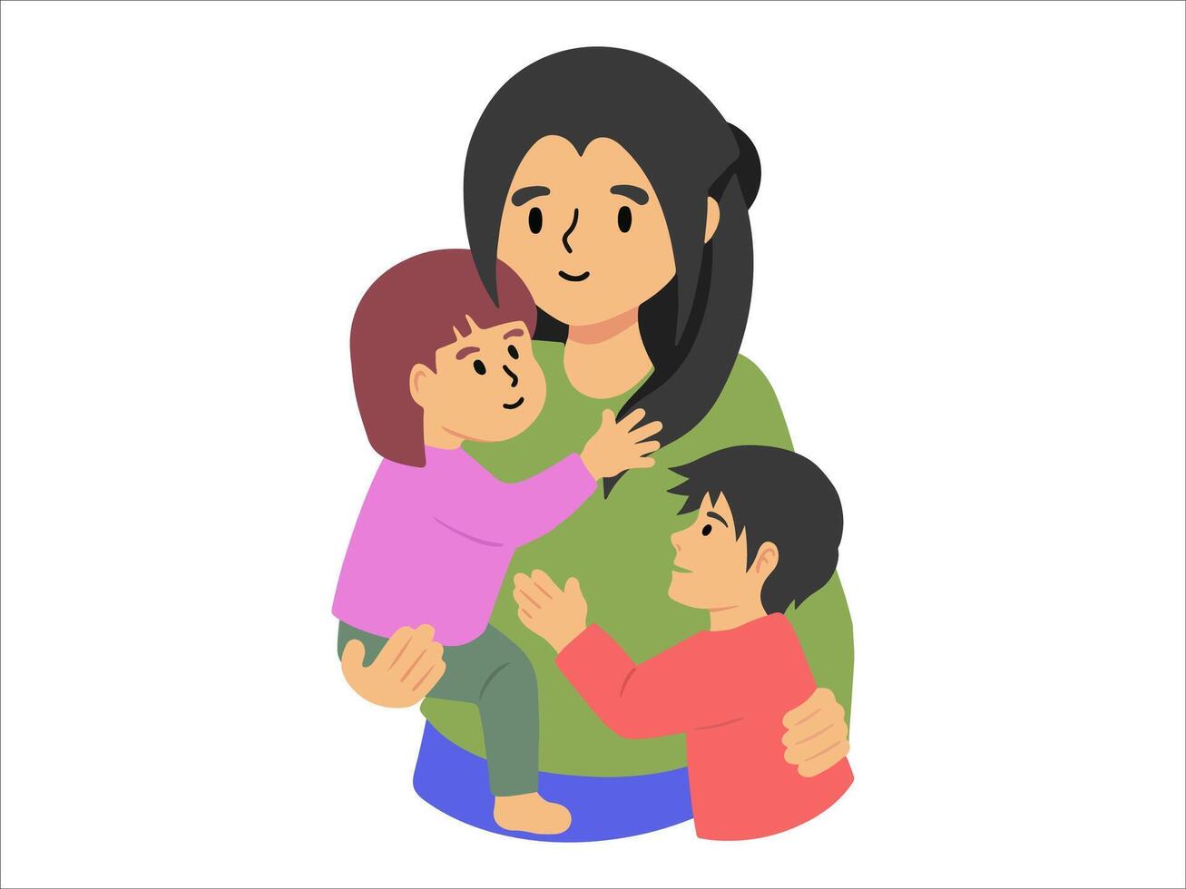 mamá con hijo y hija o avatar icono ilustración vector