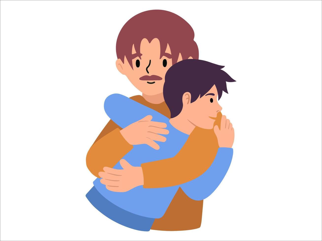 Dad hugging son or People Character illustration vector