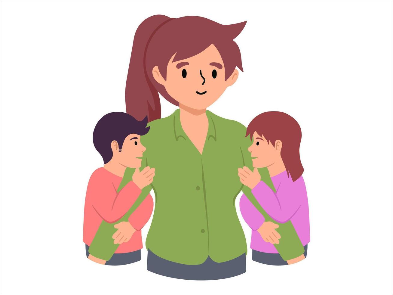 Hand drawn Mom with Son and Daughter illustration vector
