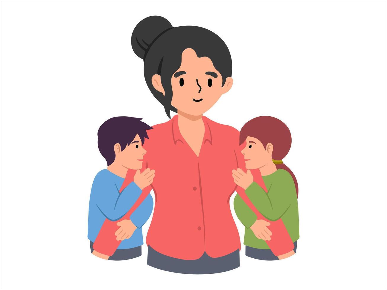 mamá con hijo y hija o avatar icono ilustración vector