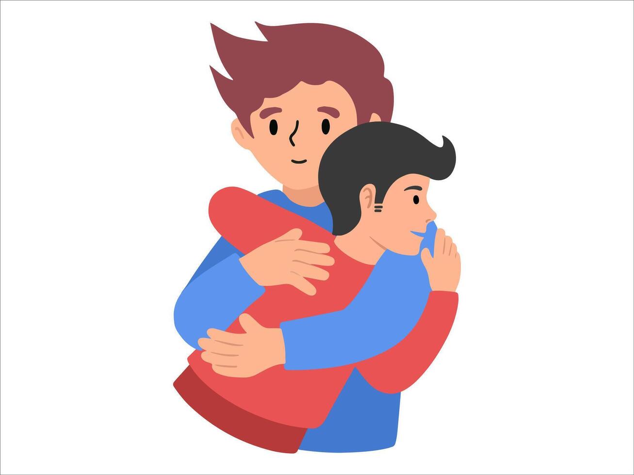 Dad hugging son or People Character illustration vector