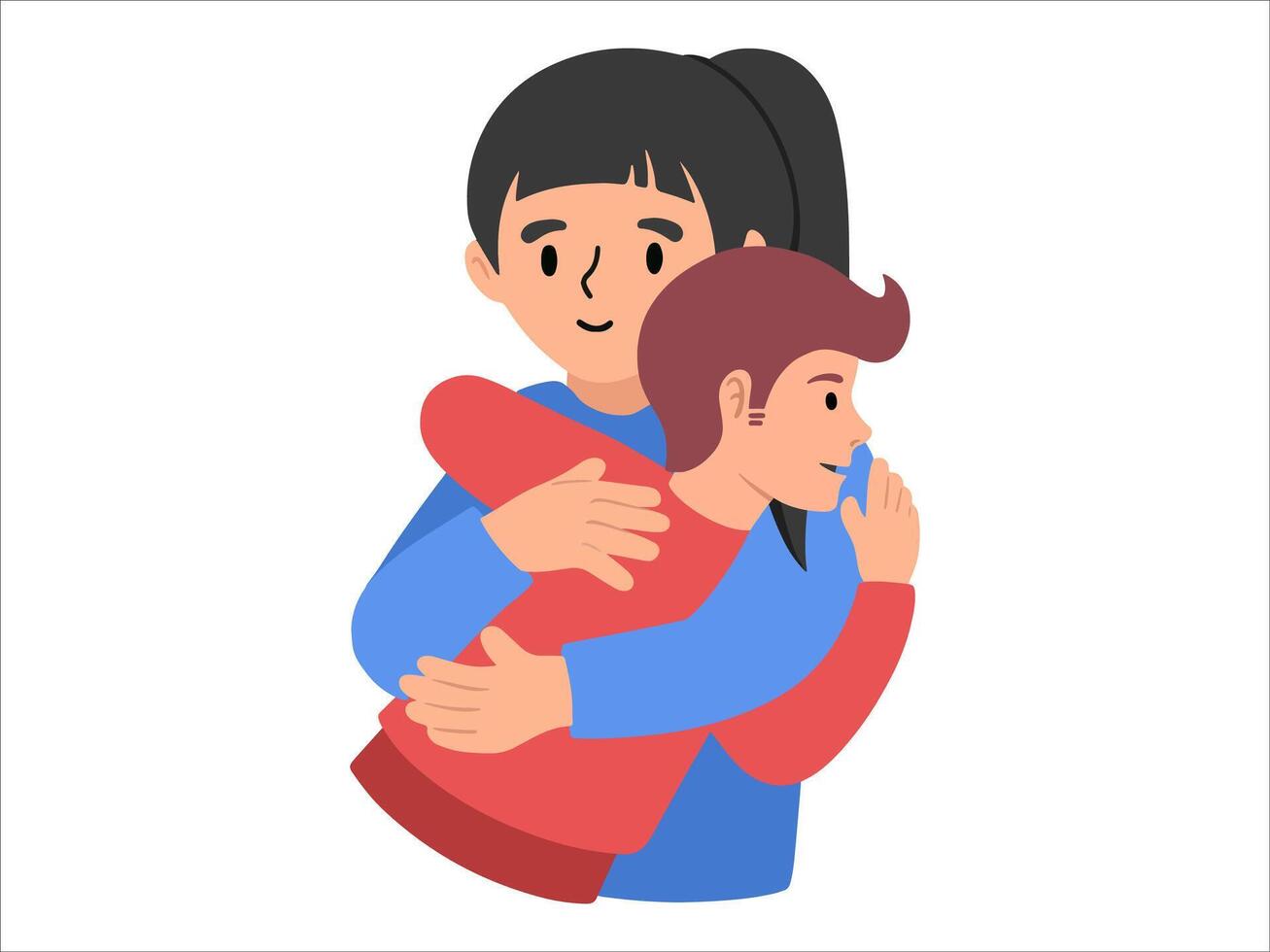 Mom hugging son or People Character illustration vector