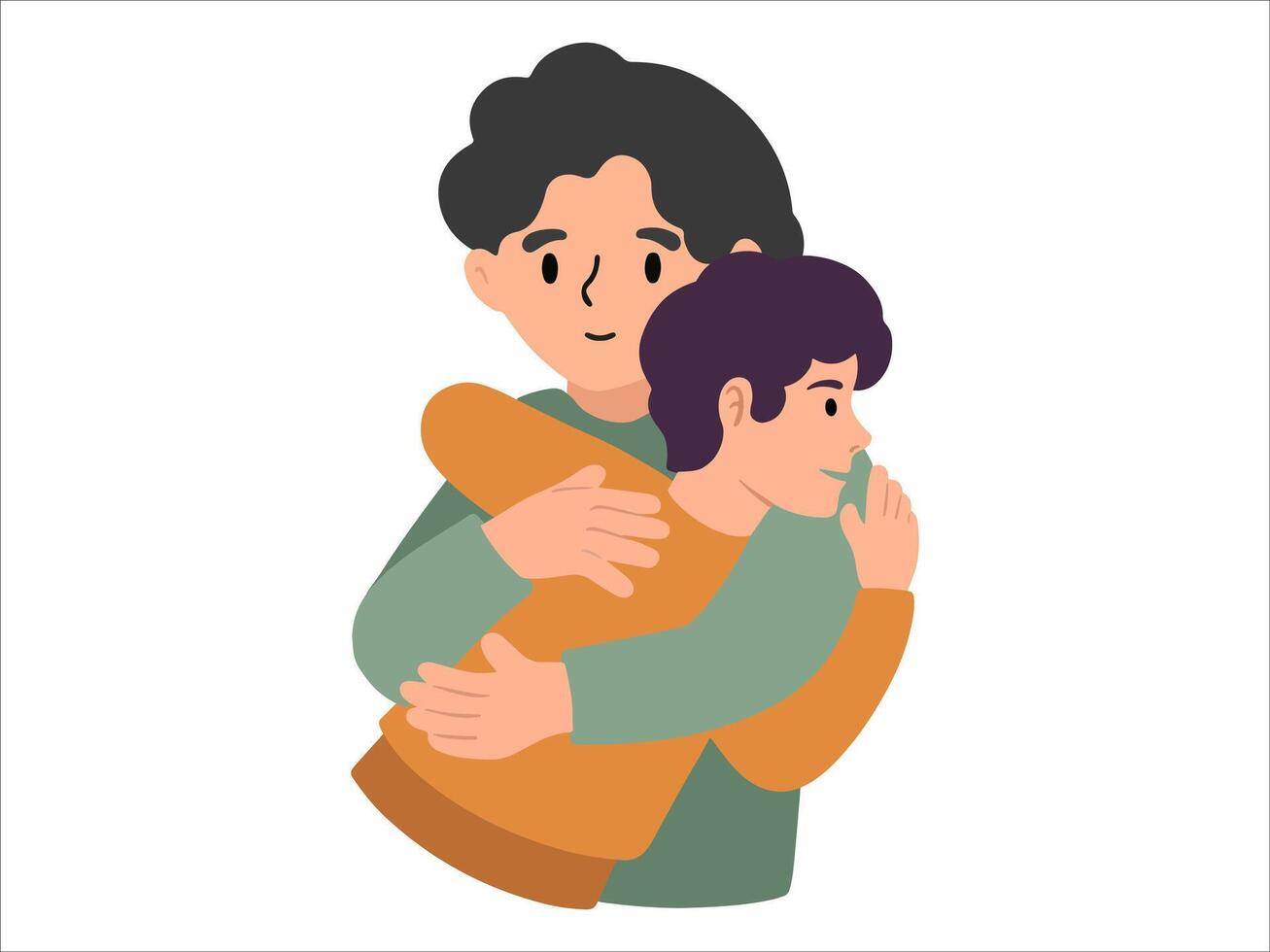 Dad hugging son or People Character illustration vector