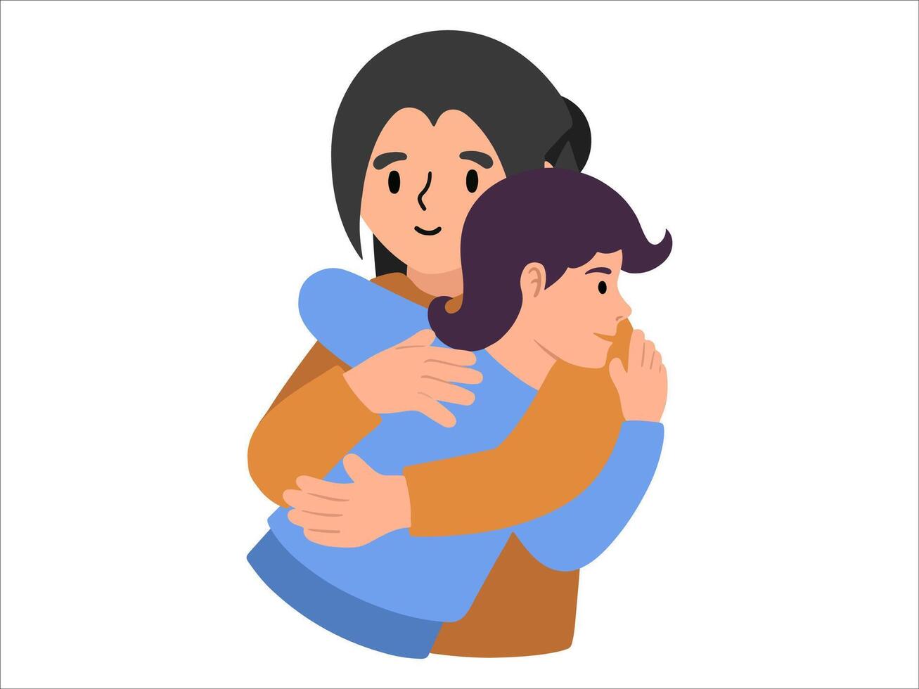 Mom hugging son or People Character illustration vector