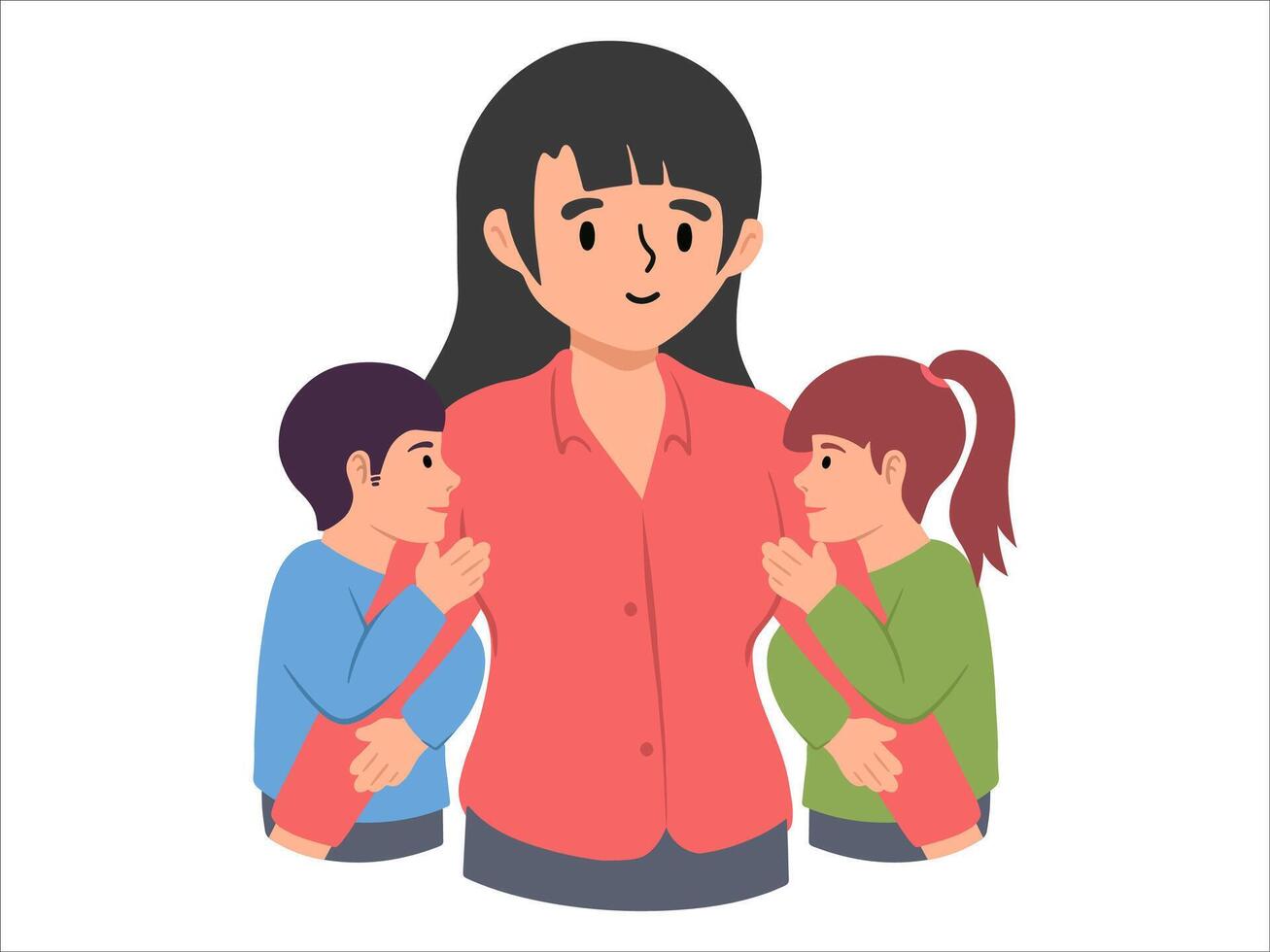 mamá con hijo y hija o avatar icono ilustración vector