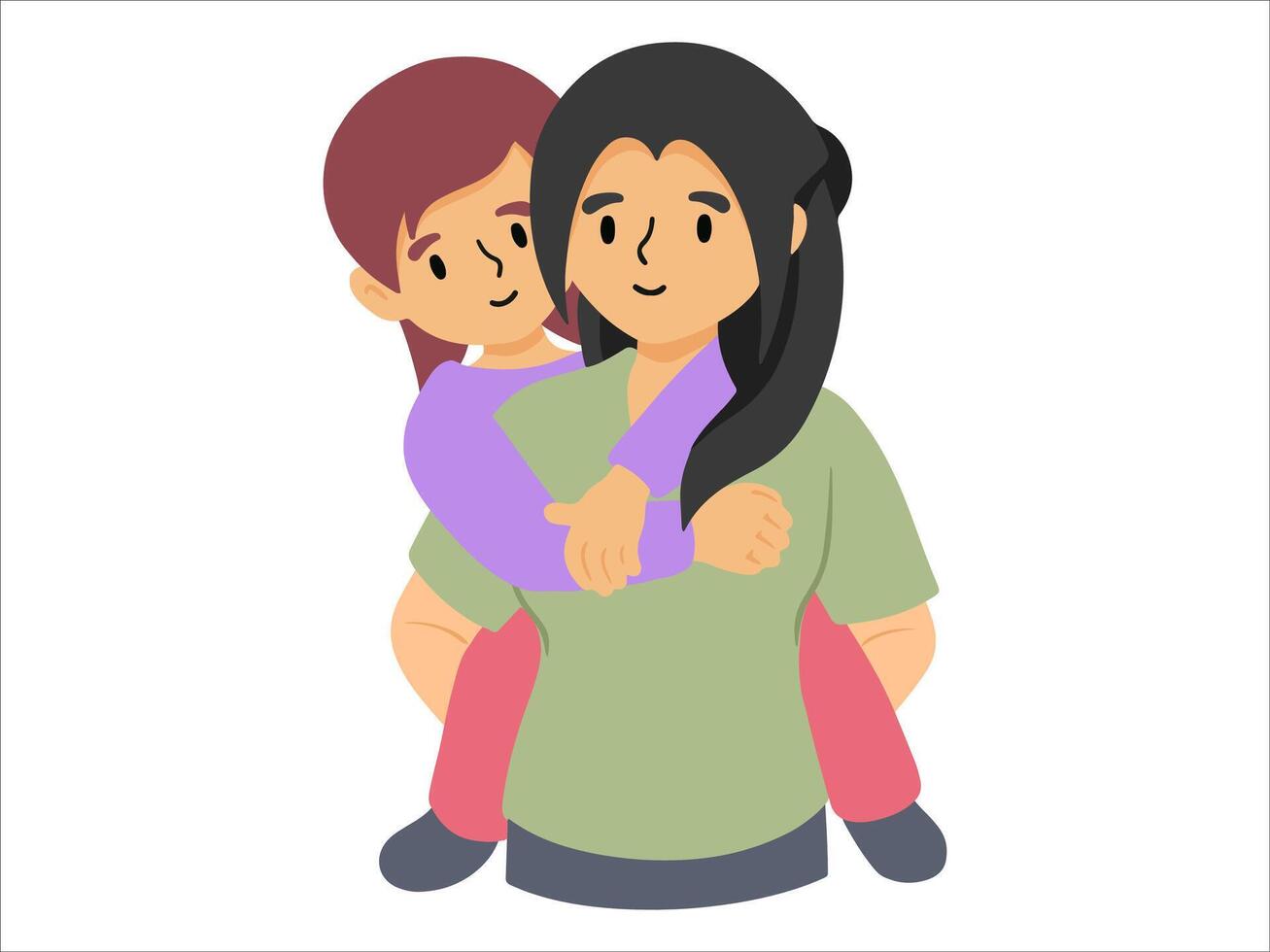 Hand drawn Mother holding child illustration vector