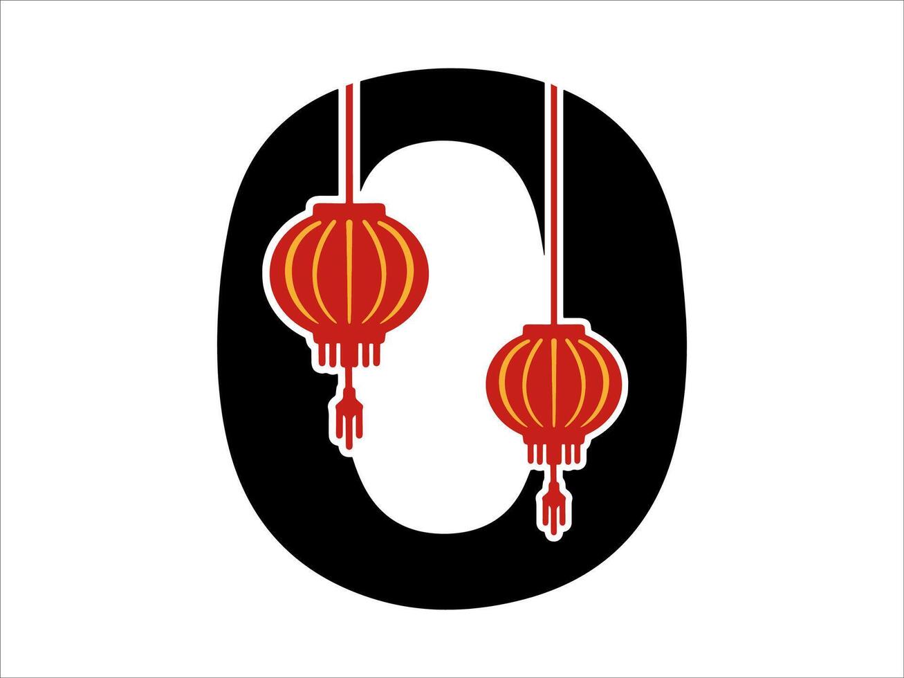 Chinese Lantern Alphabet Number 0 vector