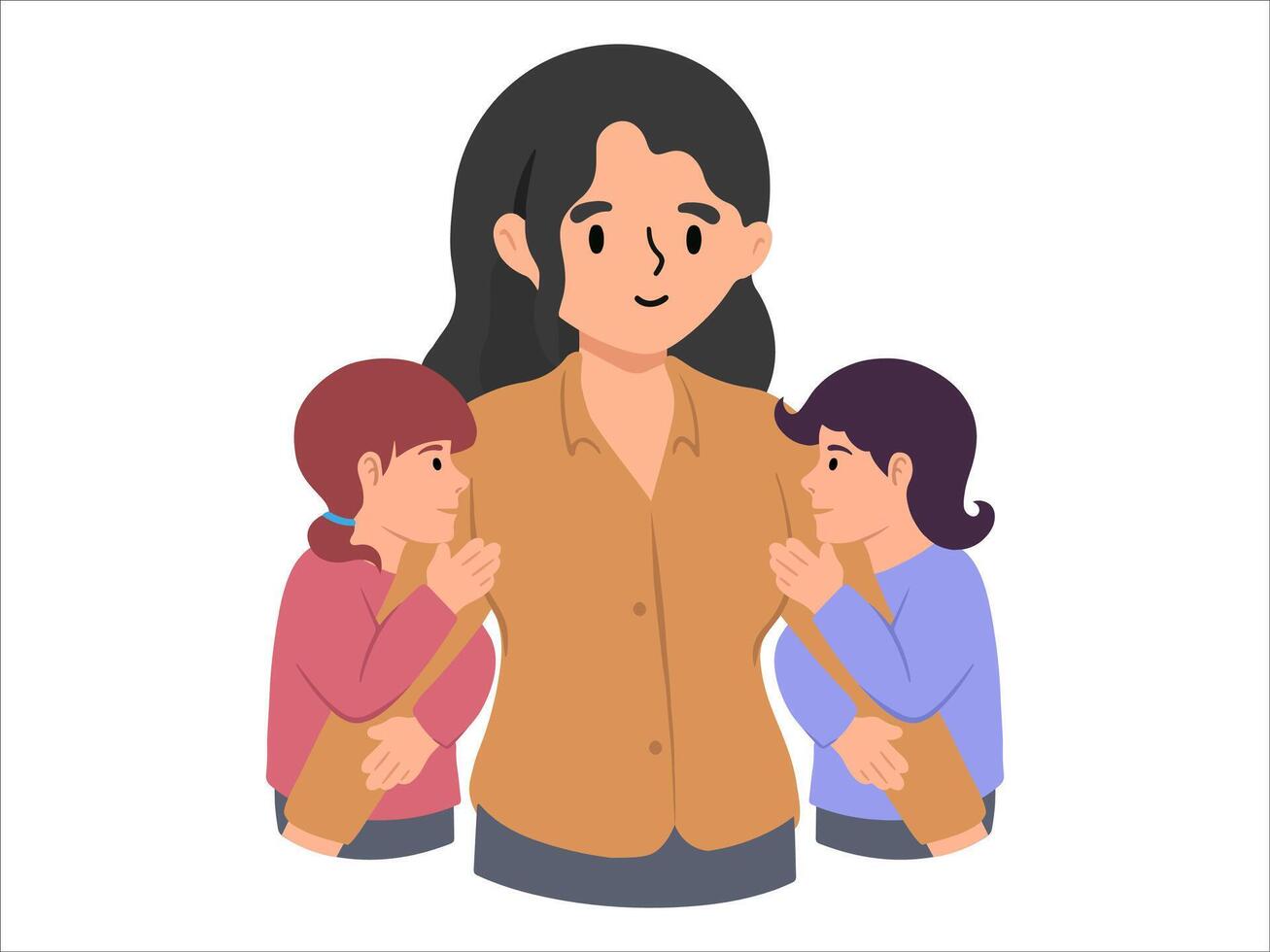 mano dibujado mamá dos hija ilustración vector