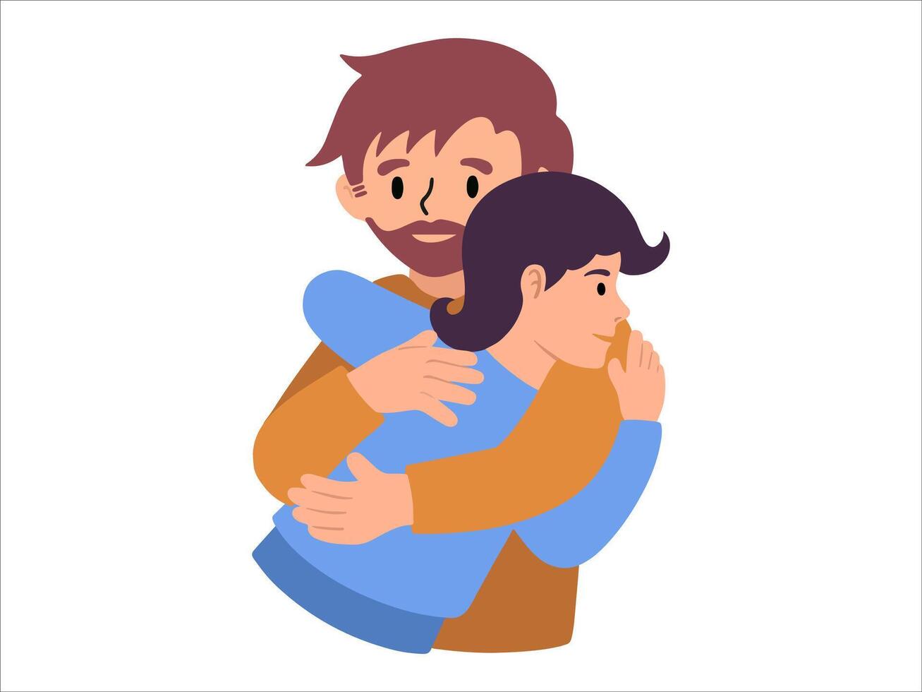 Dad hugging daughter or avatar icon illustration vector